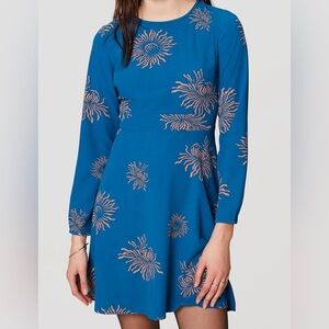 LOFT Blue Dress with Gold Floral Accents